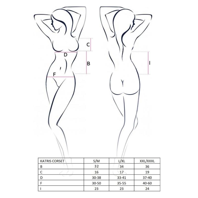 EL12103 Корсет с пажами KATRISS CORSET black XXL/XXXL - Passion, трусики, шнуровка