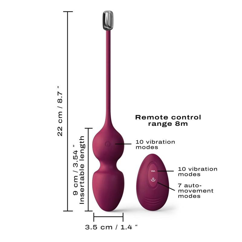 SO7388 Вагинальные шарики Dorcel LOVE BALLS PLUM, вибрации и движения внутреннего шарика, пульт ДУ
