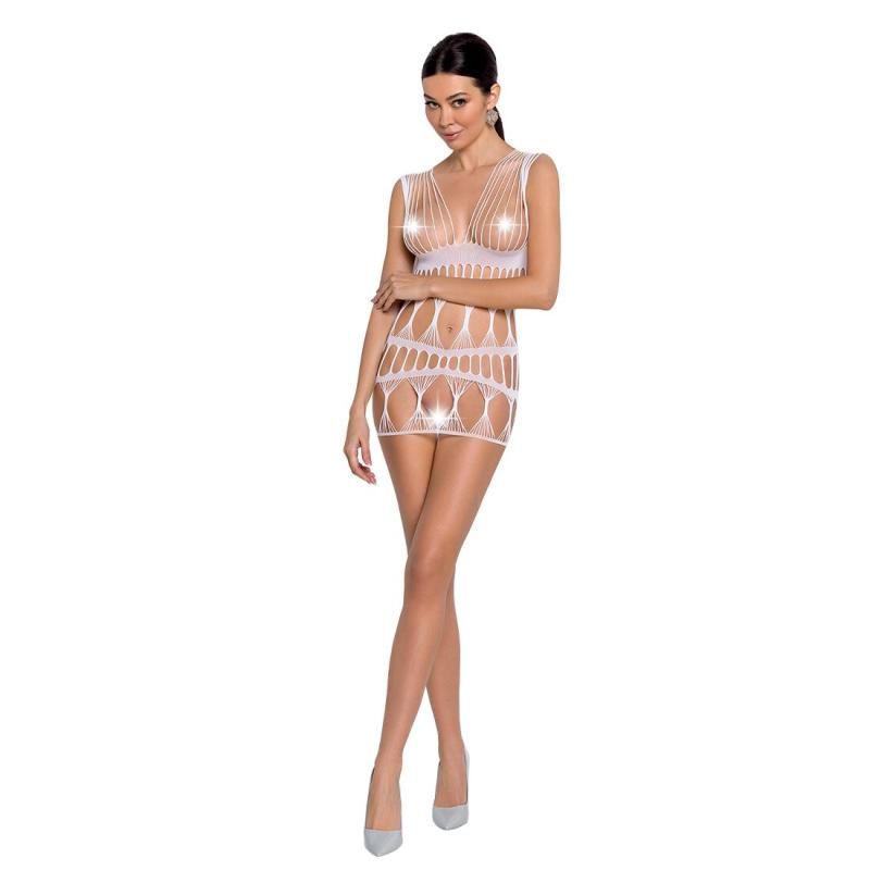 SO6387 Бодистокинг-платье Passion BS089 white, мини, плетение в виде паутины