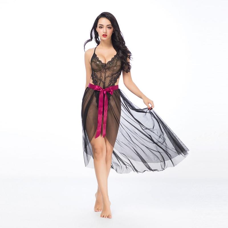 SO3698 Эротический полупрозрачный комплект боди с юбкой One Size
