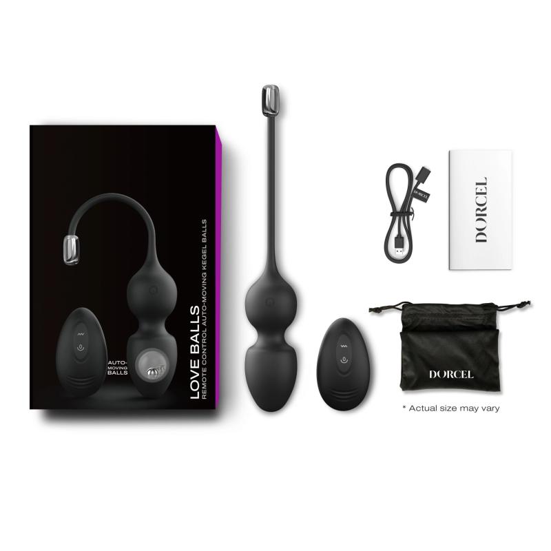 SO7389 Вагинальные шарики Dorcel LOVE BALLS BLACK, вибрации и движения внутреннего шарика, пульт ДУ