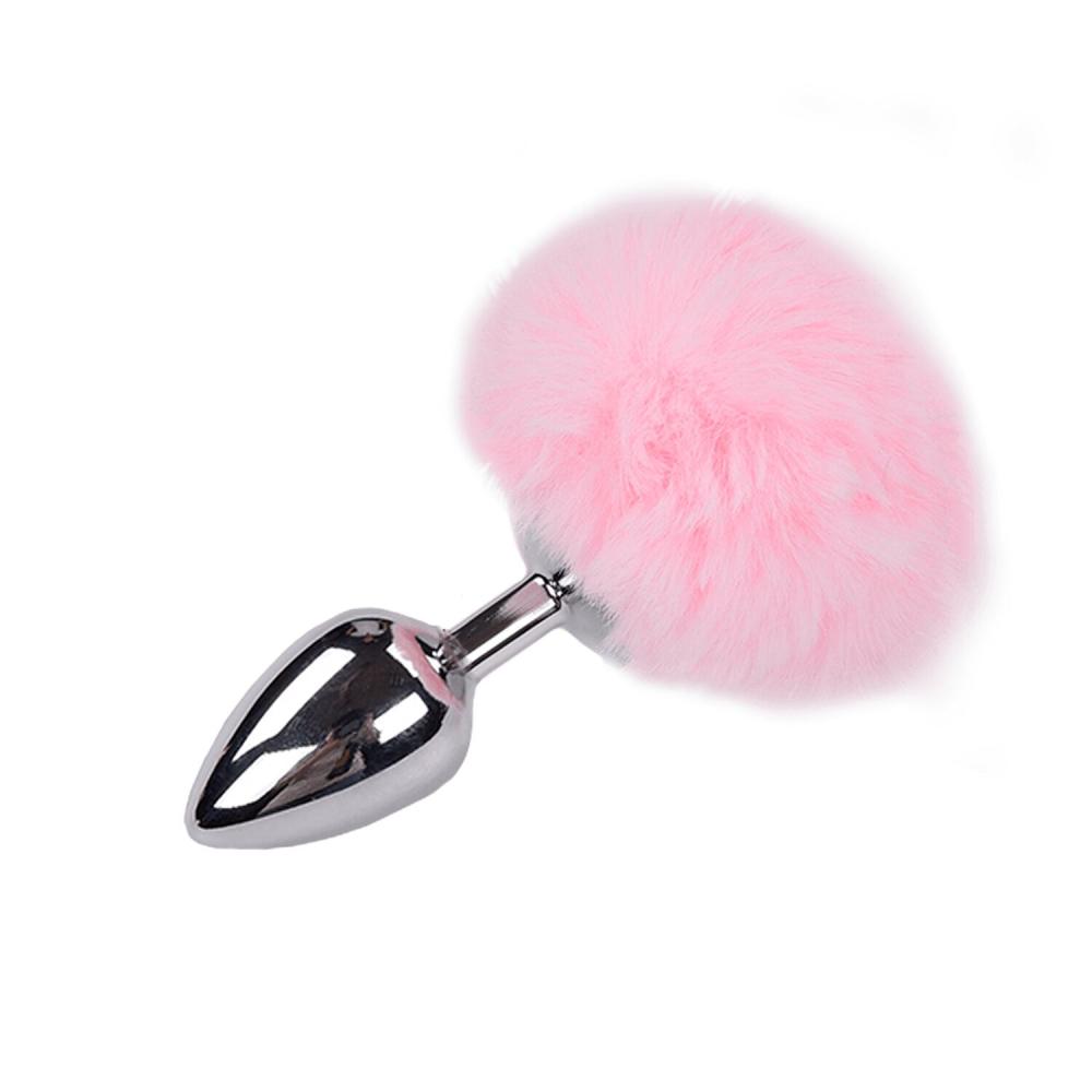 SO6319 Металлическая анальная пробка Кроличий хвостик Alive Fluffy Plug L Pink, диаметр 3,9 см