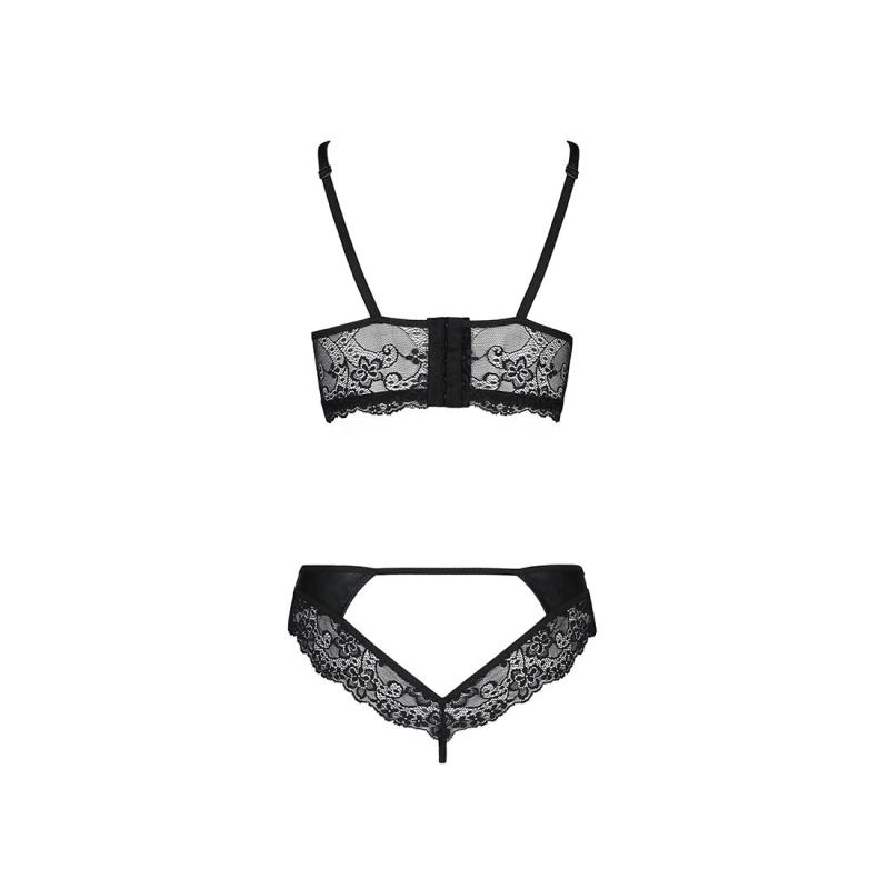 SO5362 Комплект из эко-кожи с кружевом Loona Set black S/M - Passion, бра и трусики