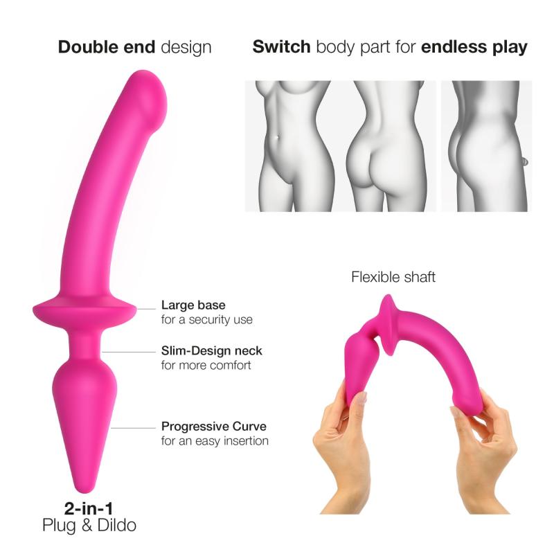 SO6829 Анальная пробка с дилдо 2в1 Strap-On-Me SWITCH PLUG-IN DILDO Fuchsia L, диаметр 4,5/3,4 см
