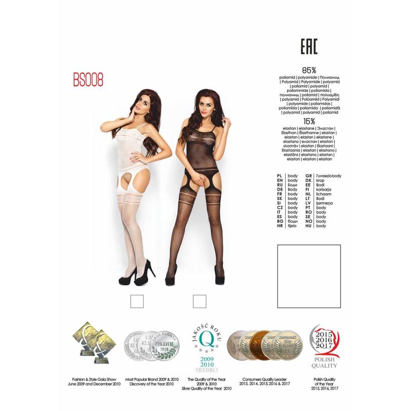 PBS008B Бодистокинг Passion BS008 black, комбинезон, имитация чулок и пояса