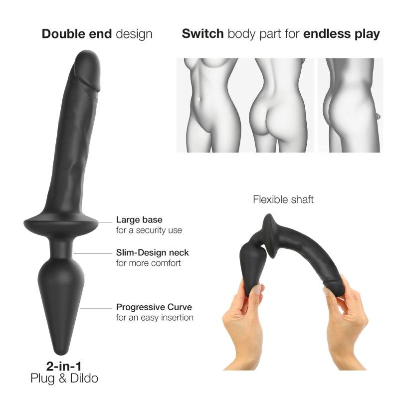 SO6828 Анальная пробка с дилдо 2в1 Strap-On-Me SWITCH PLUG-IN REALISTIC DILDO Black L, диаметр 4,5/3,4 см