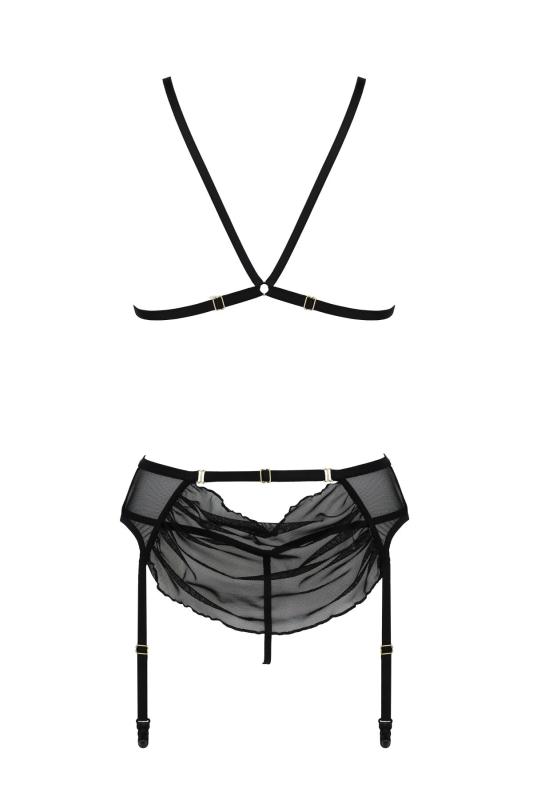 SO8421 Комплект с открытым доступом Passion DELIENA SET L/XL black, лиф, стринги, пояс для чулок