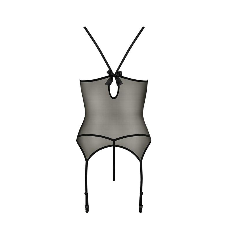 EL16309 Корсет с пажами MELANIA CORSET black XXL/XXXL - Passion, трусики, полупрозрачный