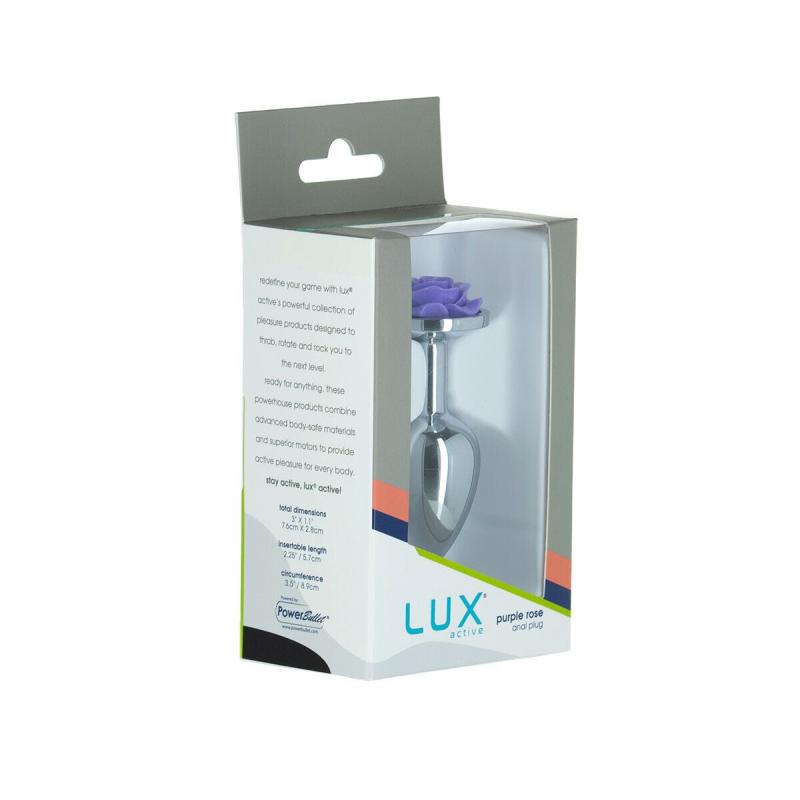 SO5573 Металлическая анальная пробка Lux Active с розой - Rose Anal Plug - Purple, вибропуля в подарок
