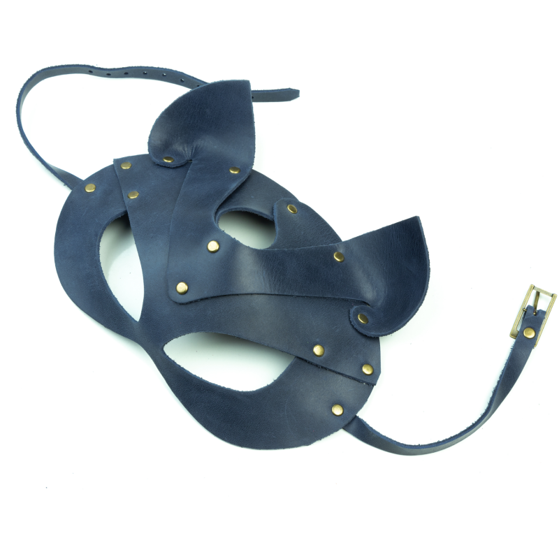 SO3314 Премиум маска кошечки LOVECRAFT, натуральная кожа, голубая, подарочная упаковка