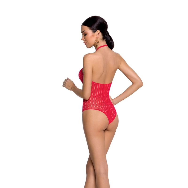 SO6383 Бодистокинг с декольте Passion BS088 red, имитация корсетной шнуровки