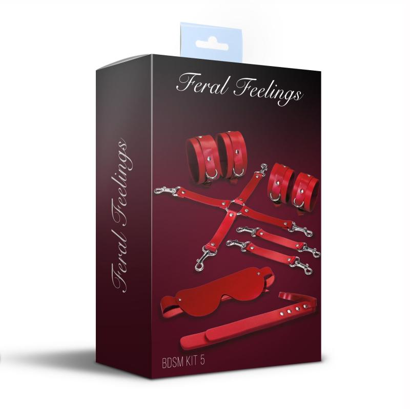 SO8273 Набор Feral Feelings BDSM Kit 5 Red, наручники, поножи, крестовина, маска, паддл