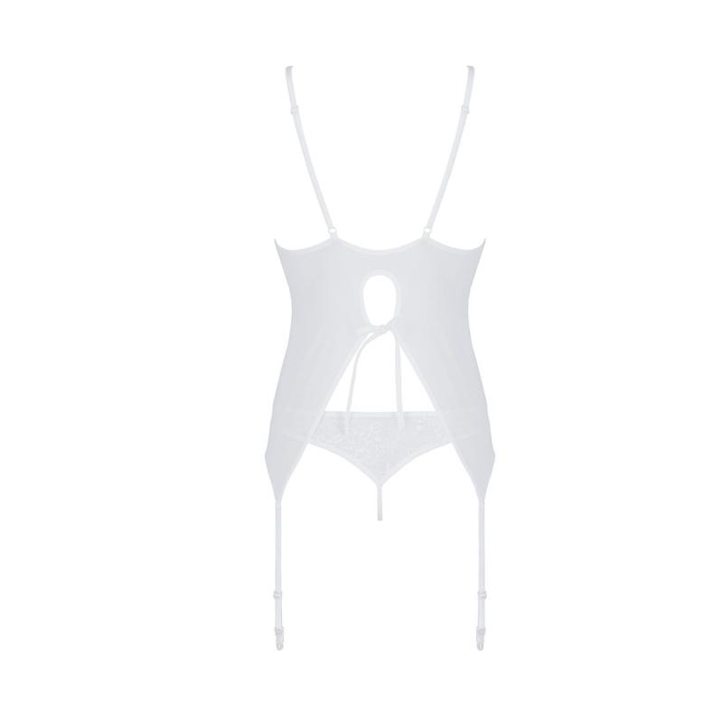 SO5838 Корсет с пажами, трусики с ажурным декором и открытым шагом Ursula Corset white L/XL — Passion