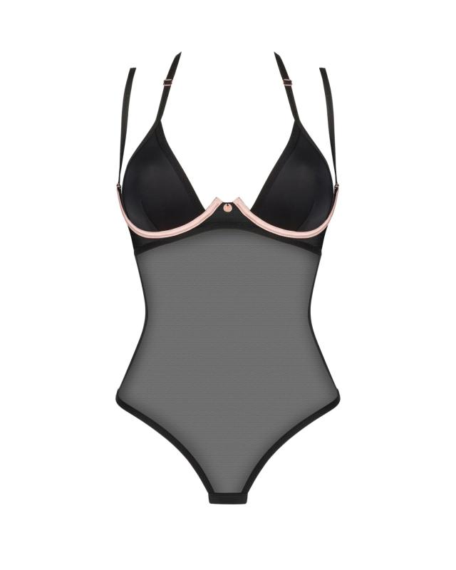 SO8665 Прозрачное боди Obsessive Selinne teddy M/L Black, мелкая сетка, двойные бретели