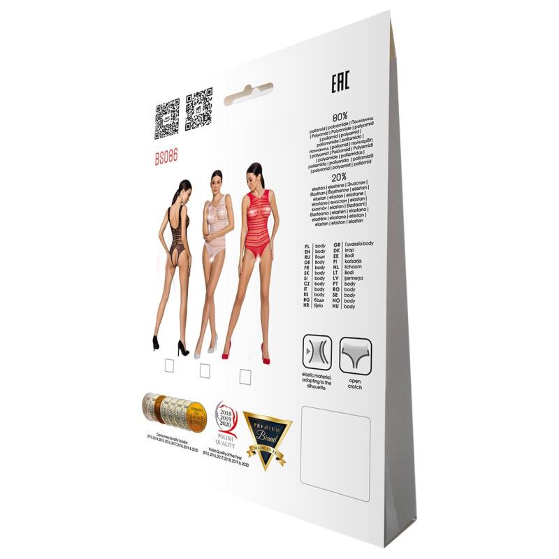 SO6376 Бодистокинг с доступом Passion BS086 black, вертикальная сетка, вырез на спинке