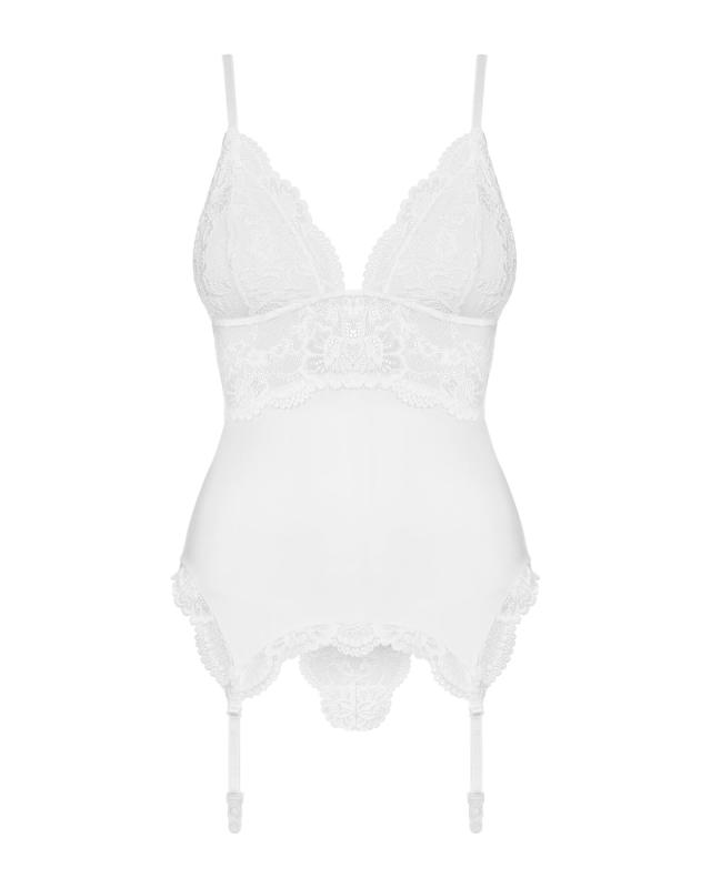 SO7158 Сатиновый кружевной корсет Obsessive 810-COR-2 babydoll & thong S/M, белый, корсет, танга