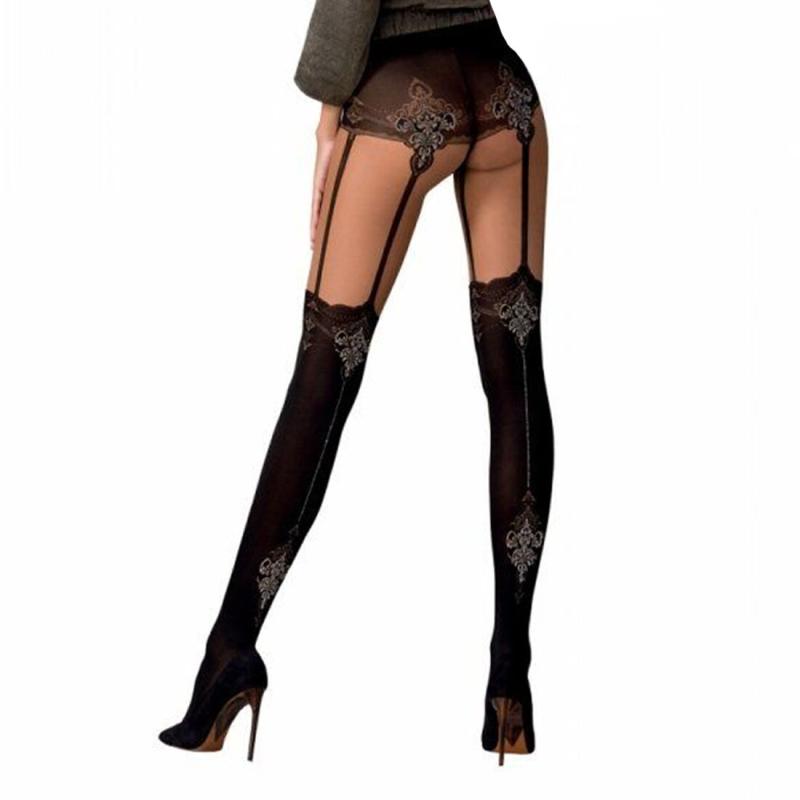 SO4287 Колготки с эффектом чулок на подвязках Passion TI112 nero-gold 1/2 (60/20 den)