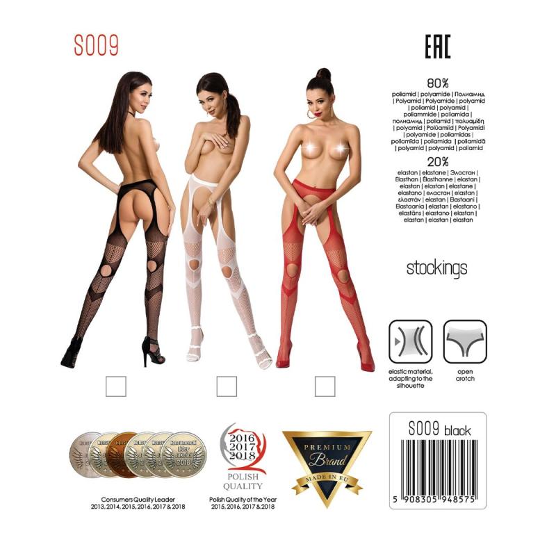 PSS009R Эротические колготки-бодистокинг Passion S009 red, имитация чулок и пояса