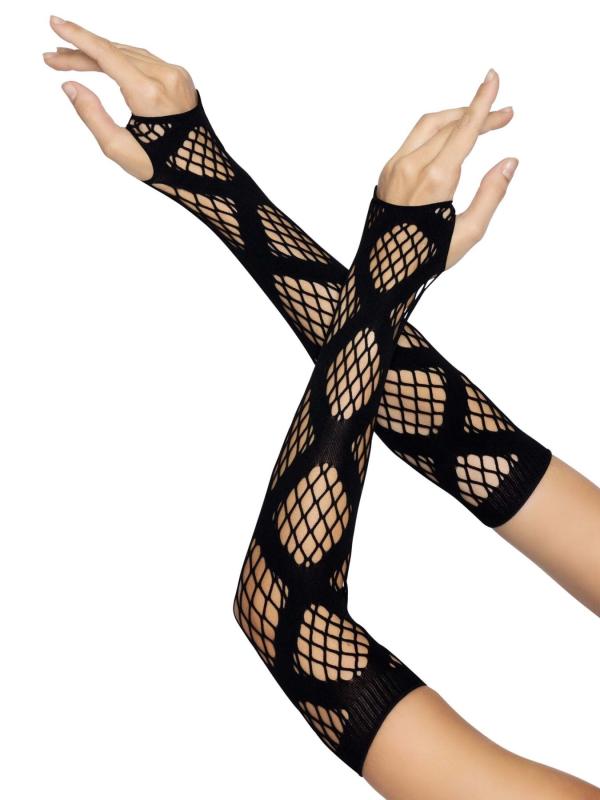 SO8574 Довгі мітенки Leg Avenue Faux wrap net arm warmers One size Black, велика сітка