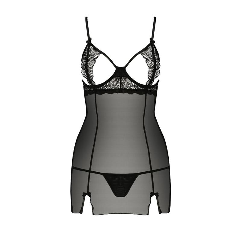 PS26604 Прозрачная сорочка приталенная QUENTRIS CHEMISE black L/XL - Passion Exclusive, трусики