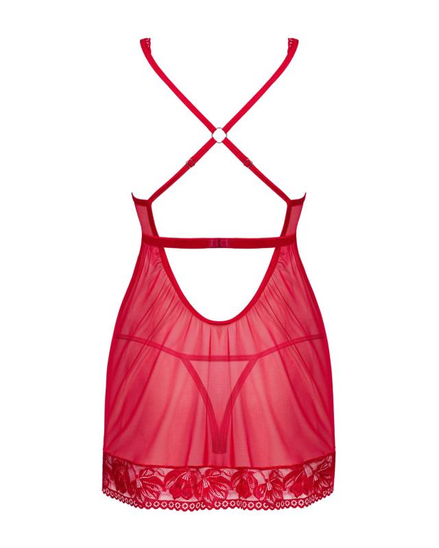 SO8647 Прозрачная сорочка бэби-долл Obsessive Lacelove babydoll & thong M/L Red, кружево, стринги