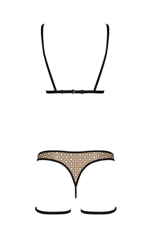 SO8438 Эротический комплект нижнего белья Passion GABI SET XXL/XXXL beige, трусики с гартерами