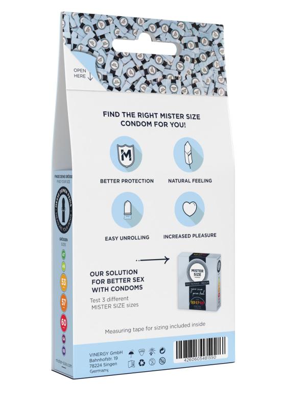 SO8056 Набор презервативов Mister Size test-set 53–57–60, 3 размера + линейка, толщина 0,05 мм