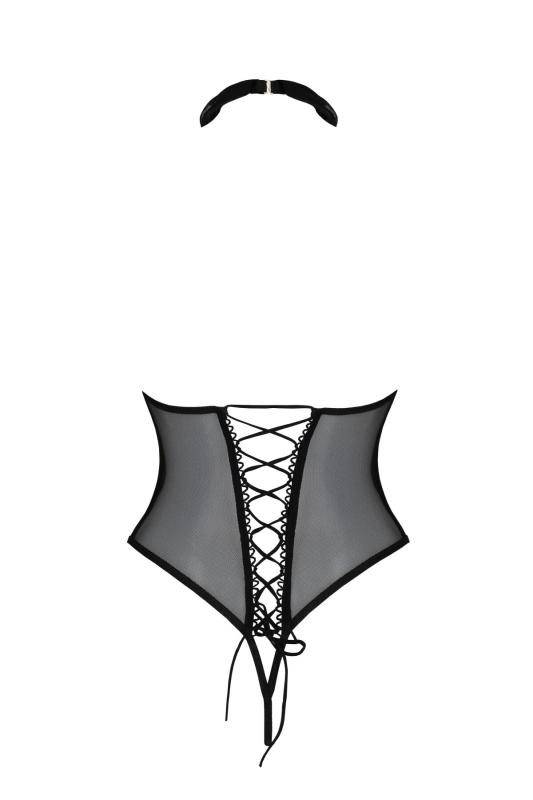 SO8425 Боди с открытой грудью Passion DOMINICA BODY S/M beige, воротник-чокер, корсет