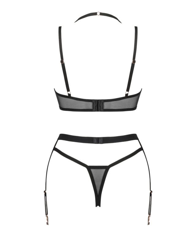 SO8667 Комплект белья Obsessive Selinne 3-pcs set XS/S Black, бюстгальтер, стринги пояс для чулок