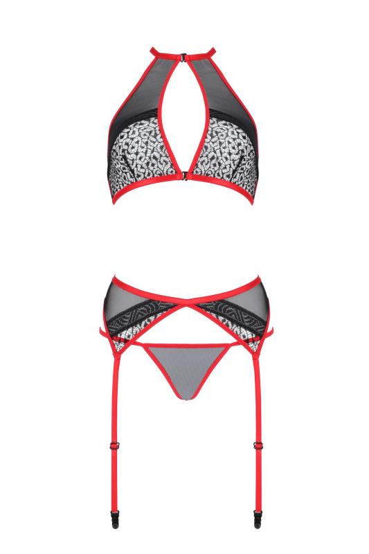 SO8484 Комплект белья Passion SATARA SET L/XL red, топ, пояс для чулок, стринги