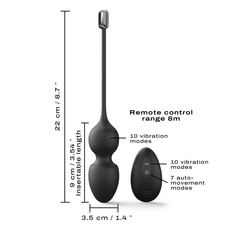 SO7389 Вагинальные шарики Dorcel LOVE BALLS BLACK, вибрации и движения внутреннего шарика, пульт ДУ
