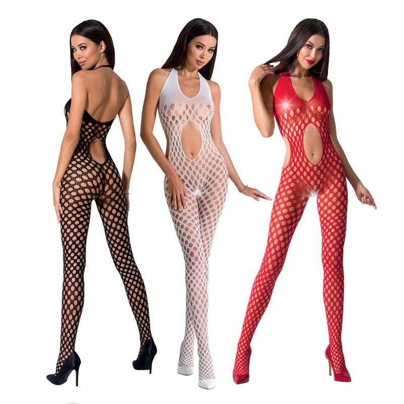 PBS065R Бодистокинг Passion BS065 red, комбинезон, крупная сетка