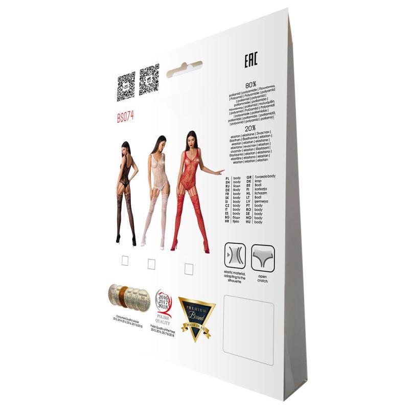 SO4149 Ажурный бодистокинг с имитацией чулок Passion BS074 white