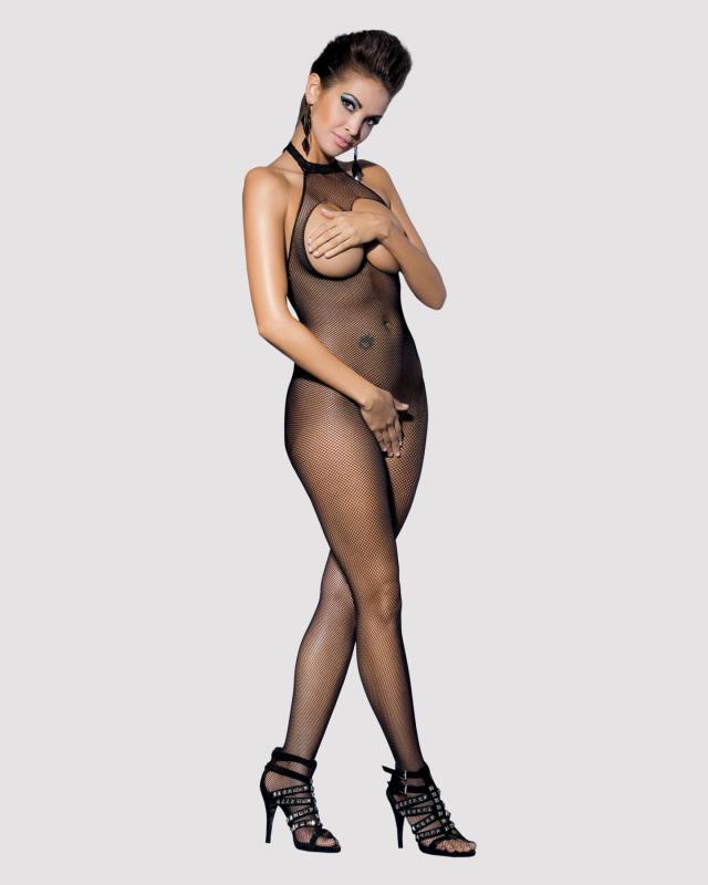 SO7250 Бодистокинг из мелкой сетки с открытой грудью и доступом Obsessive Bodystocking N101 S/M/L, черный,