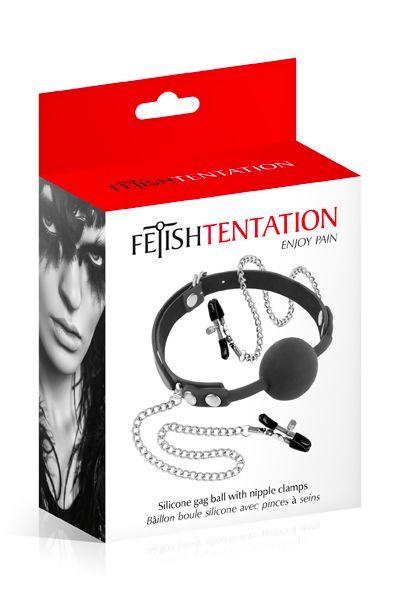 SO4036 Кляп с силиконовым шариком и зажимами для сосков Fetish Tentation Gag Ball with Nipple Clamps