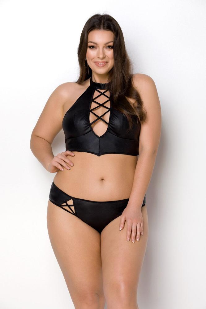 SO7102 Комплект из экокожи Passion Nancy Bikini 4XL/5XL black, бра и трусики с имитацией шнуровки