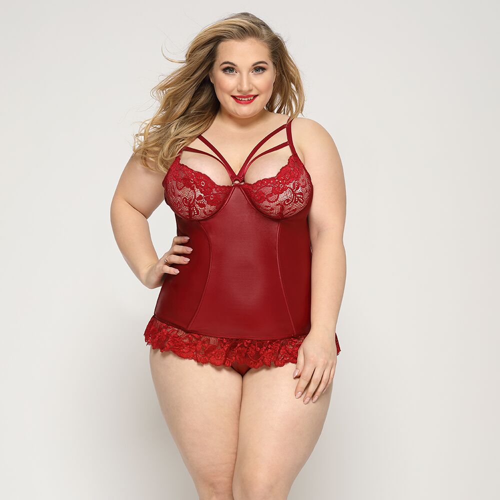 SO8382 Сексуальный корсет со стрепами JSY «Горячая Тейлор» Plus Size, Red, кружево, стринги