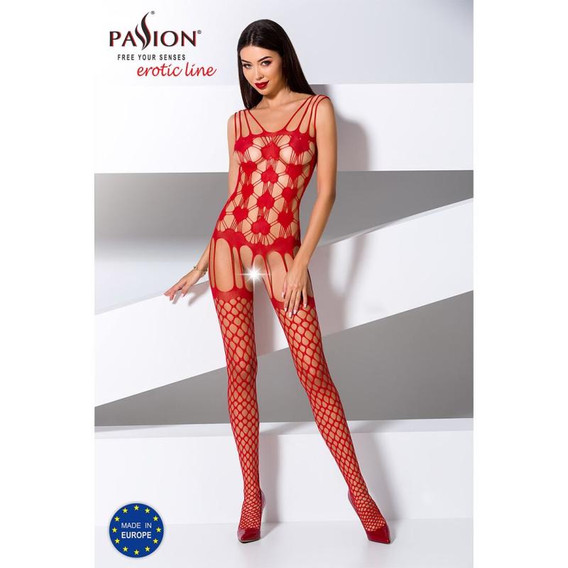 PBS067R Бодистокинг Passion BS067 red, комбинезон, имитация чулок и топа на бретелях