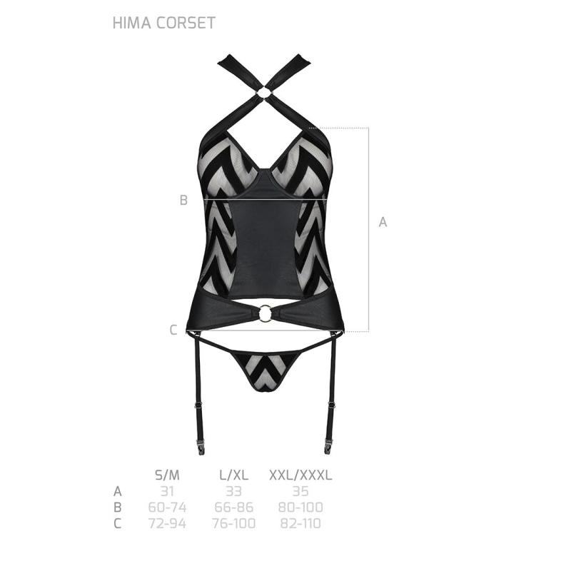 SO5351 Сетчатый комплект с узором: корсет с халтером, подвязки, трусики Hima Corset black XXL/XXXL - Passio