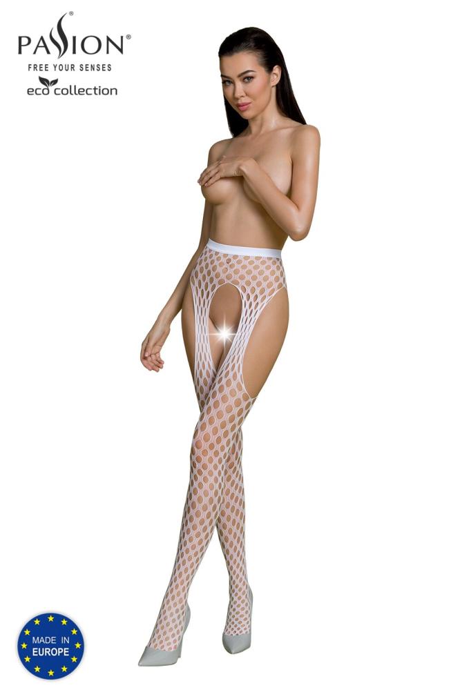SO7092 Эротические колготки-бодистокинг Passion ECO S003 white, с доступом, имитация подвязок