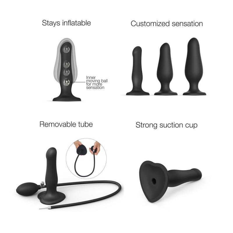 SO7383 Надувной фаллоимитатор Strap-On-Me INFLATABLE DILDO PLUG - NOIR, шарик внутри, диаметр до 6 см