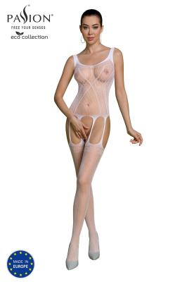Бодистокинг Passion ECO BS007 white, с доступом, силуэтный рисунок, имитация подвязок