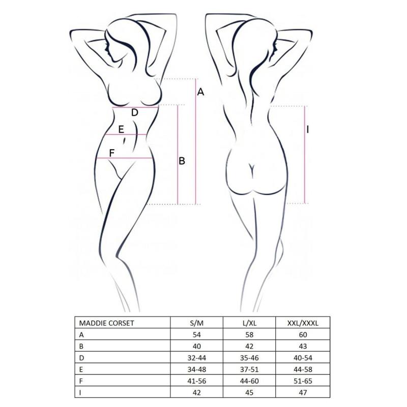 EL12601 Корсет-сорочка с пажами MADDIE CORSET black L/XL - Passion, трусики