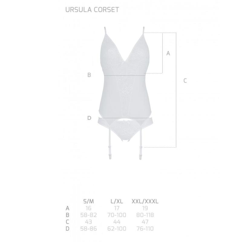 SO5838 Корсет с пажами, трусики с ажурным декором и открытым шагом Ursula Corset white L/XL — Passion