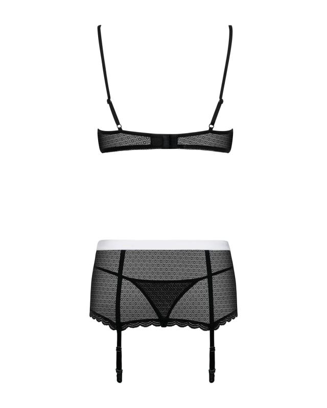 SO7290 Еротичний костюм покоївки Obsessive Maidme set 5pcs S/M, бюстгальтер, пояс з фартухом, панчохи, стрі