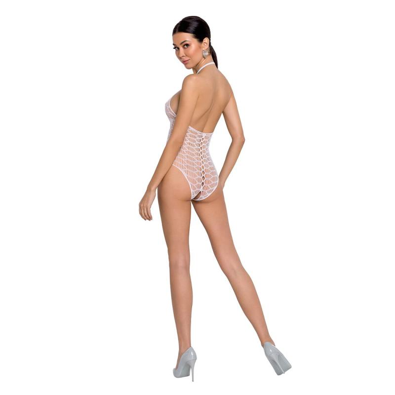 SO6381 Бодистокинг в крупную сетку Passion BS087 white, открытая спина, халтер, с доступом