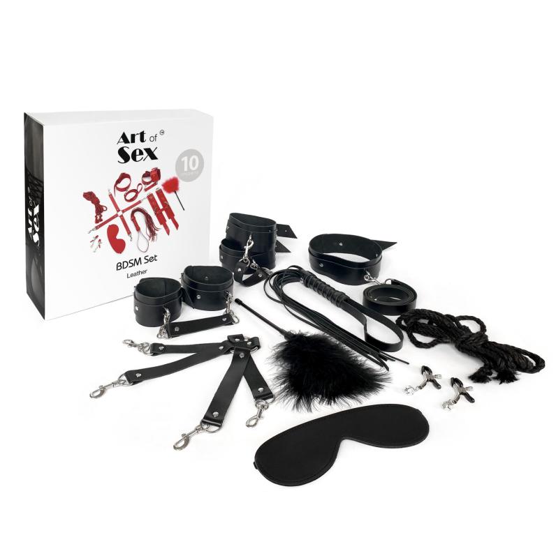 SO7138 Набор Art of Sex - BDSM Set  Leather, 10 предметов, натуральная кожа, Черный