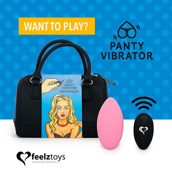 SO3849 Вибратор в трусики FeelzToys Panty Vibrator Pink с пультом ДУ, 6 режимов работы, сумочка-чехол