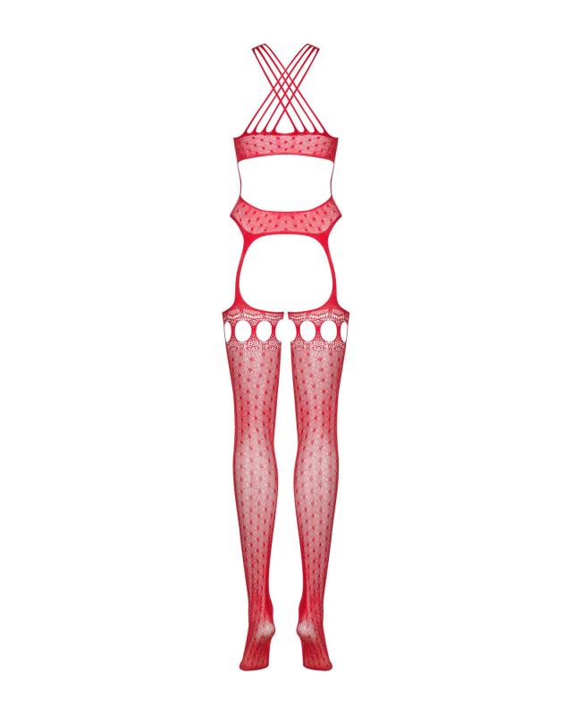 SO7238 Бодистокинг Obsessive Bodystocking G313 S/M/L red, шнуровка, геометрический декор