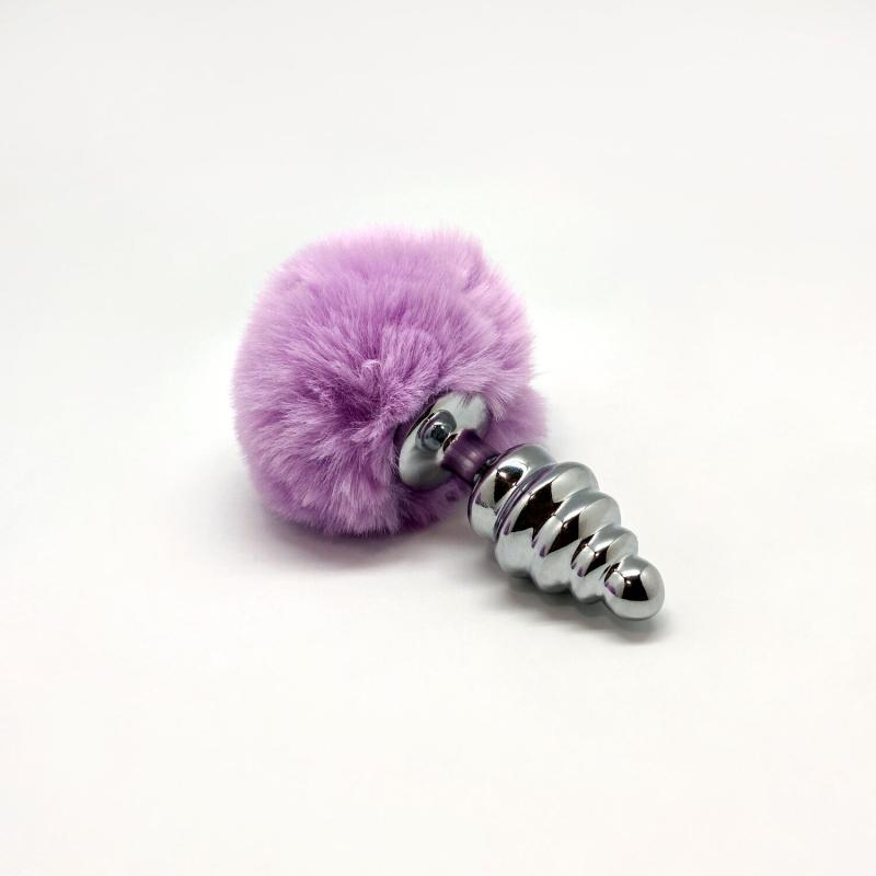 SO6308 Металлическая анальная пробка Кроличий хвостик Alive Fluffy Twist Plug M Purple, диаметр 3,4 см